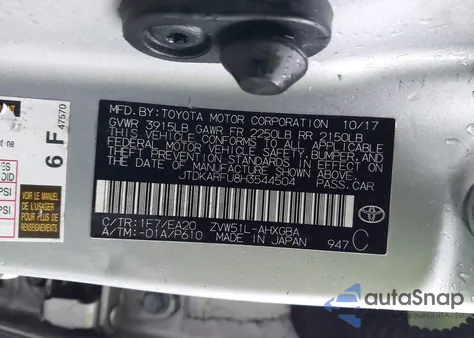 2017 Toyota Prius Four from USA, damaged, VIN JTDKARFU8H3544504